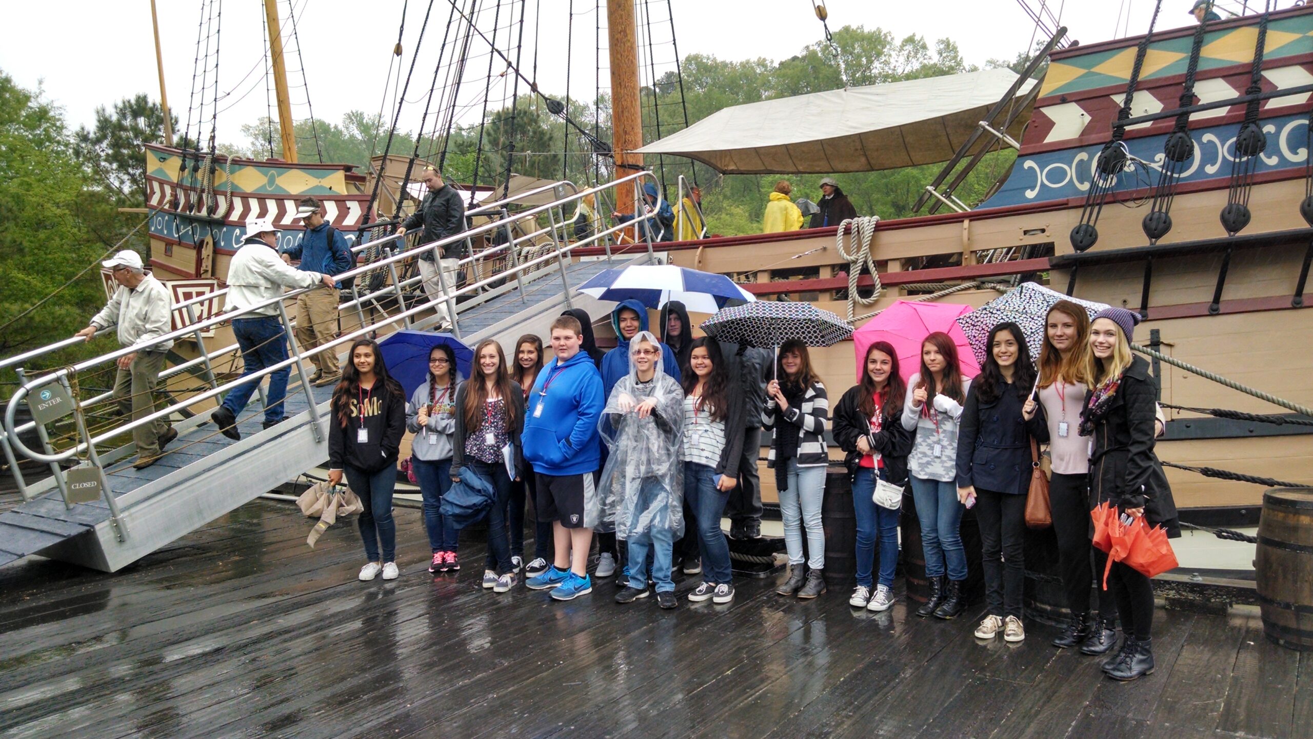 Students with a Boston Tea Party ship