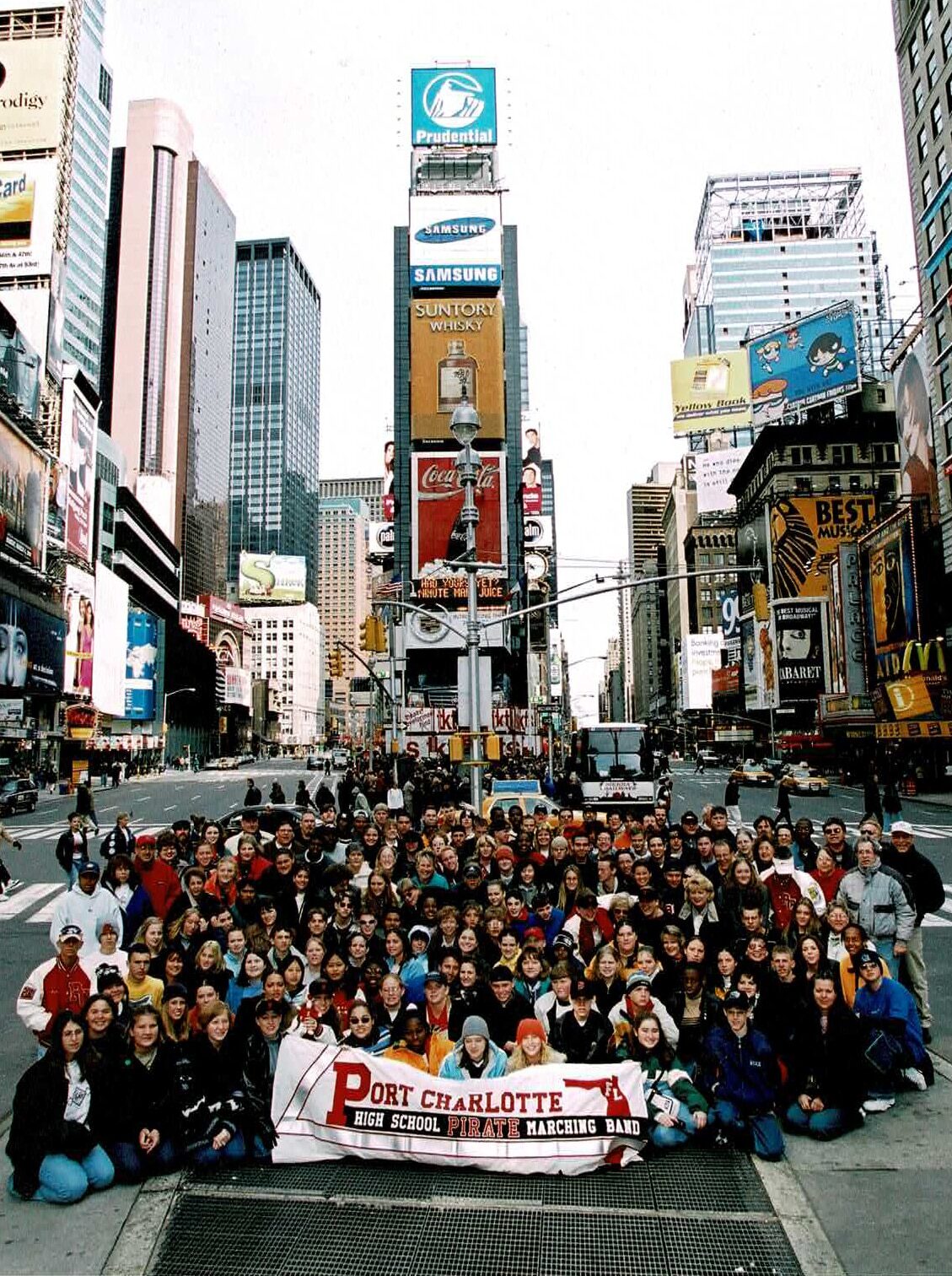 Student group in the middle of Time Square, NYC